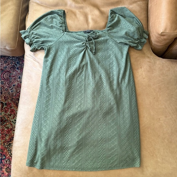 Vibe Sportswear Boho Cottage Romantic Peplum Eyelet Green Dress Lined 1X - Picture 1 of 8